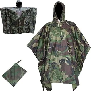 GOTOTOP Militar Impermeable Ejército Encapuchado Capa de Lluvia Camuflaje Poncho para Cámping Excursionismo Deportes al Aire (Camuflaje Biónico Selva)