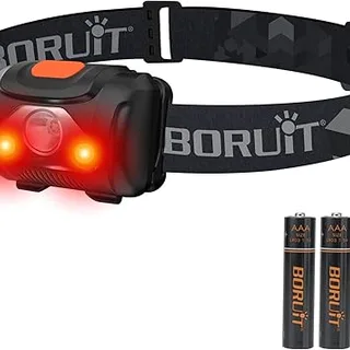 BORUIT Linterna Frontal Luz Roja Blanca Frontales LED Alta Potencia con 3 Pilas AAA, 4 Modos, Ángulo ...