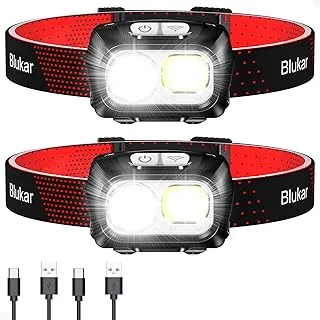 Blukar Linterna Frontal,[2 Piezas] Superbrillantes Linterna Cabeza LED Recargables con Sensor de Movimiento y Ajustable Án...