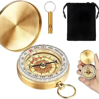 Brújula luminosa para navegación, 1 unidad impermeable y portátil, de bolsillo hecha de metal, para senderismo, acampar al aire libre, orientación y supervivencia, con espejo