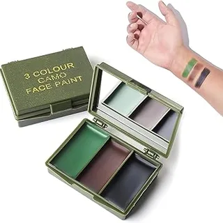 1 pieza 3 colores de camuflaje con espejo, pintura para camuflaje facial, pintura para mimetización, cara militar, enmascaramiento para caza en la naturaleza (Marrón/Verde/Negro)