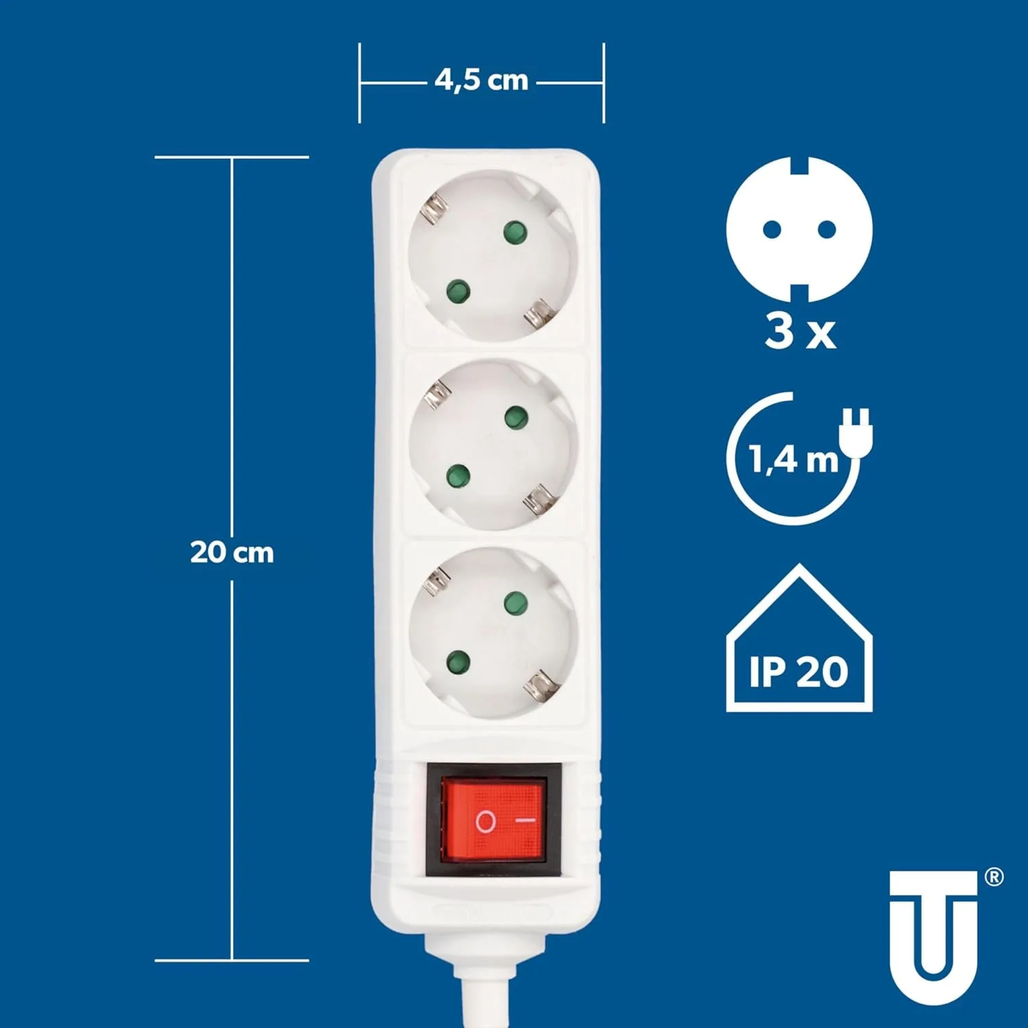 Enchufe Schuko con Interruptor y Seguridad Infantil - 3 Tomas, 3500W, 1.4m 4