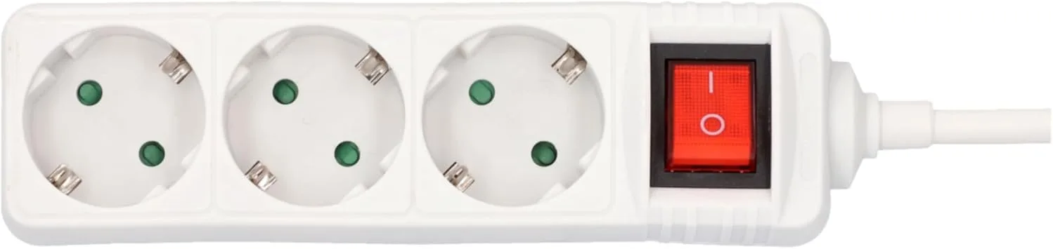 Enchufe Schuko con Interruptor y Seguridad Infantil - 3 Tomas, 3500W, 1.4m