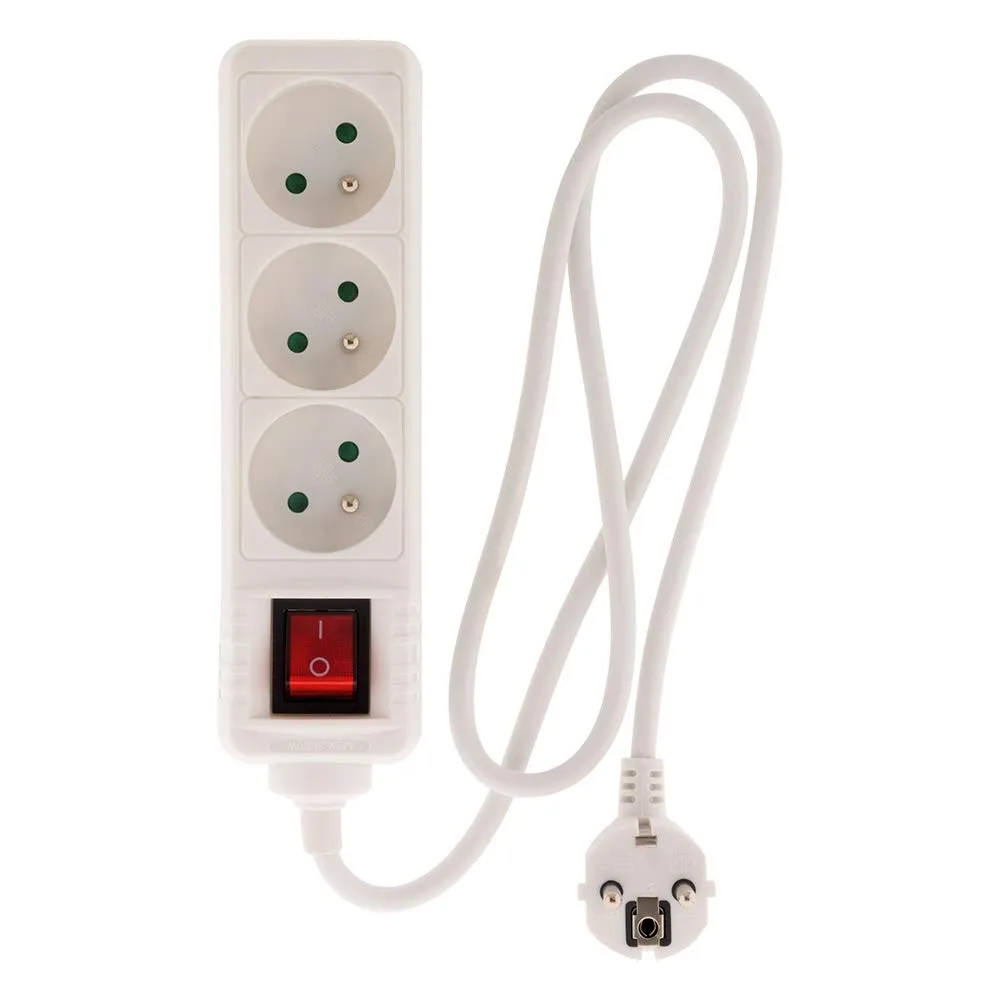 Regleta Eléctrica de 3 Tomas con Interruptor - Blanca 4