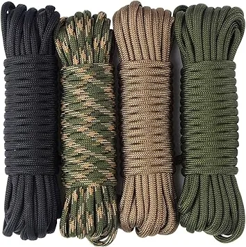 Kit de Cuerda Paracord de 4 Colores, 6m por Pieza, Diámetro 4mm