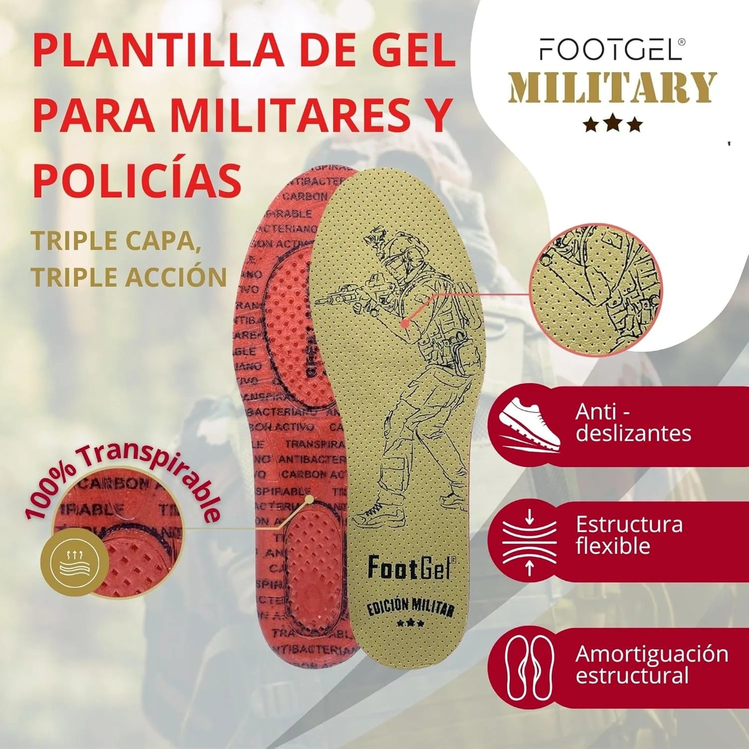 Plantillas Gel Militares para Botas de Trabajo FootGel 4