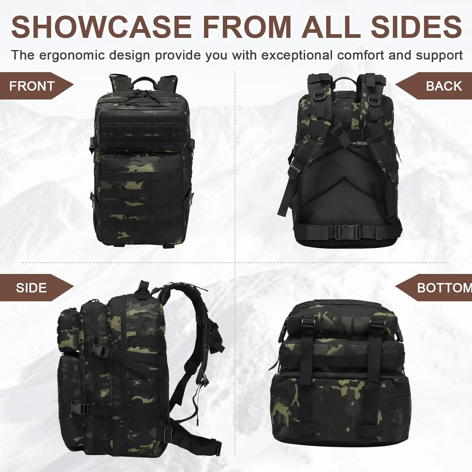 Mochila Táctica 45L Impermeable con Sistema MOLLE 4