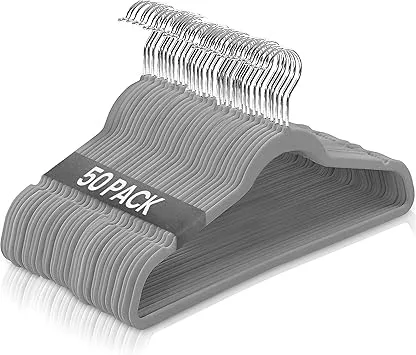 Perchas de Terciopelo Antideslizantes - Pack 50 Unidades Gris