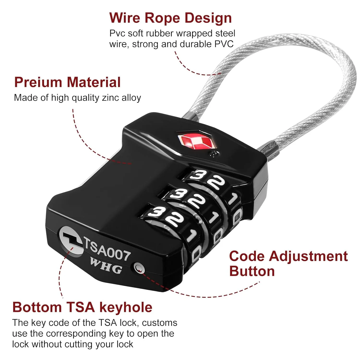 Candado TSA con Contraseña de 3 Dígitos y Cable Flexible 3