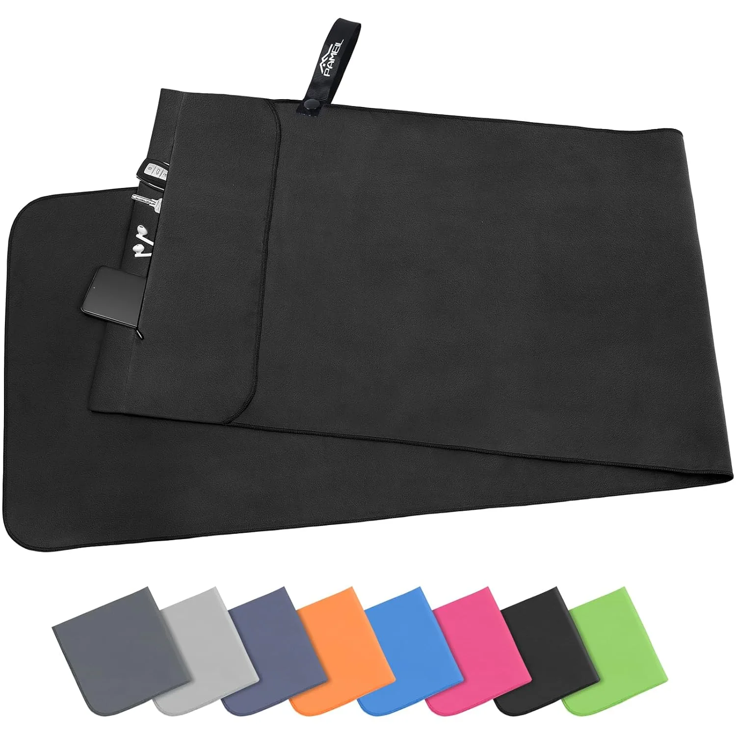 Toalla de Microfibra Deportiva 120x50cm con Bolsillo de Cremallera 2