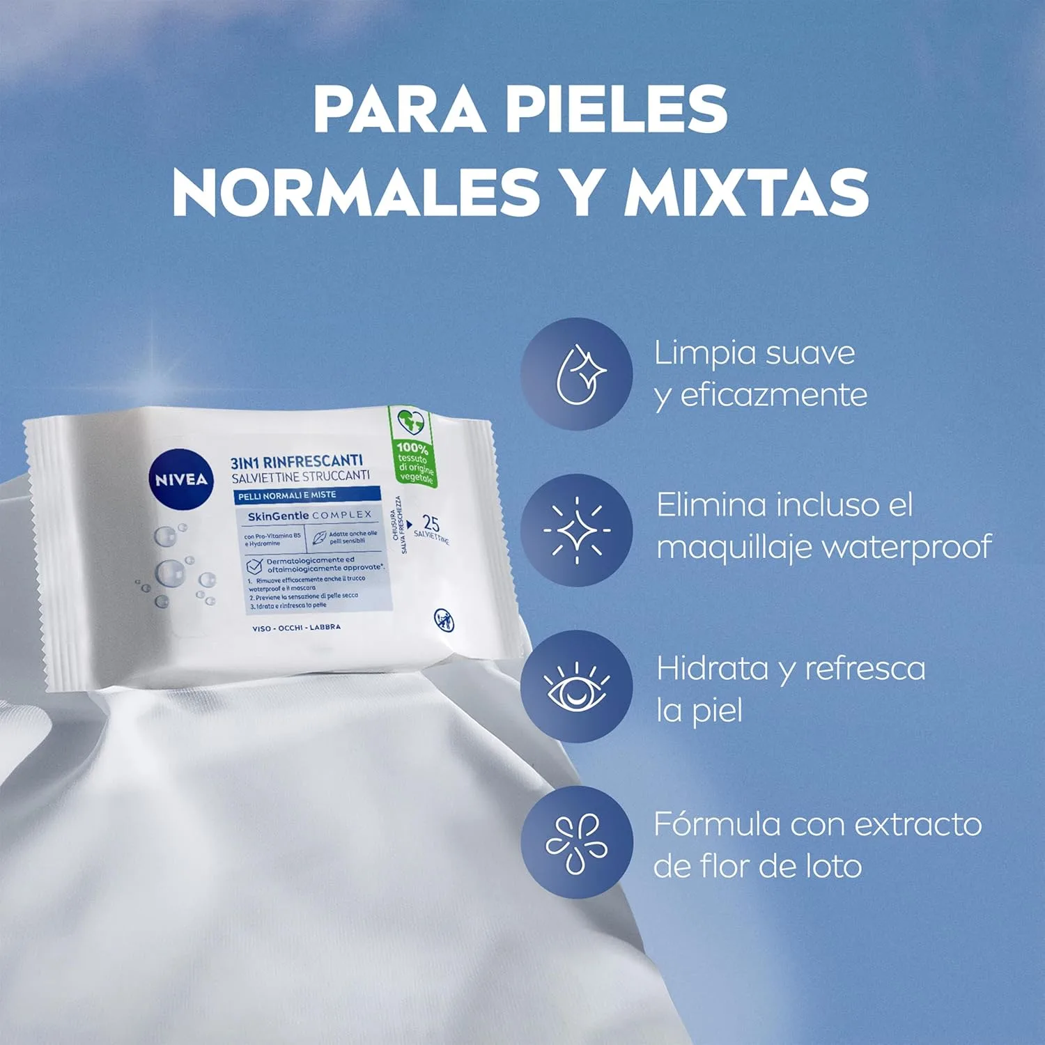 Toallitas Desmaquilladoras 3-en-1 NIVEA Refrescantes - 25 Ud. 3