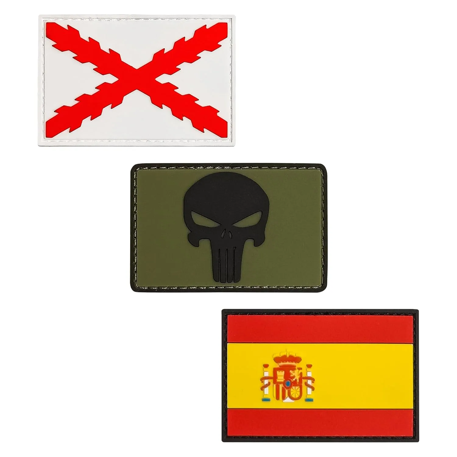 Pack 3 Parches PVC: España, Cruz de Borgoña y Punisher 2
