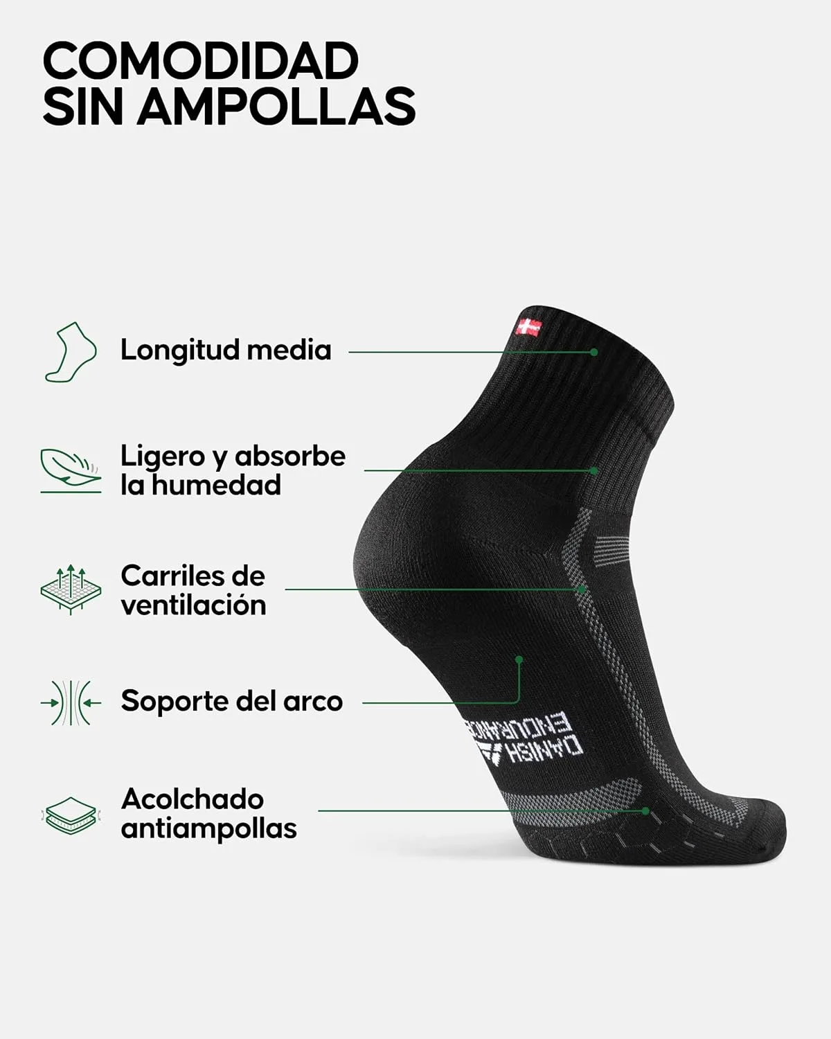 Calcetines tácticos running antideslizantes y antiampollas (Pack 3 pares) 3