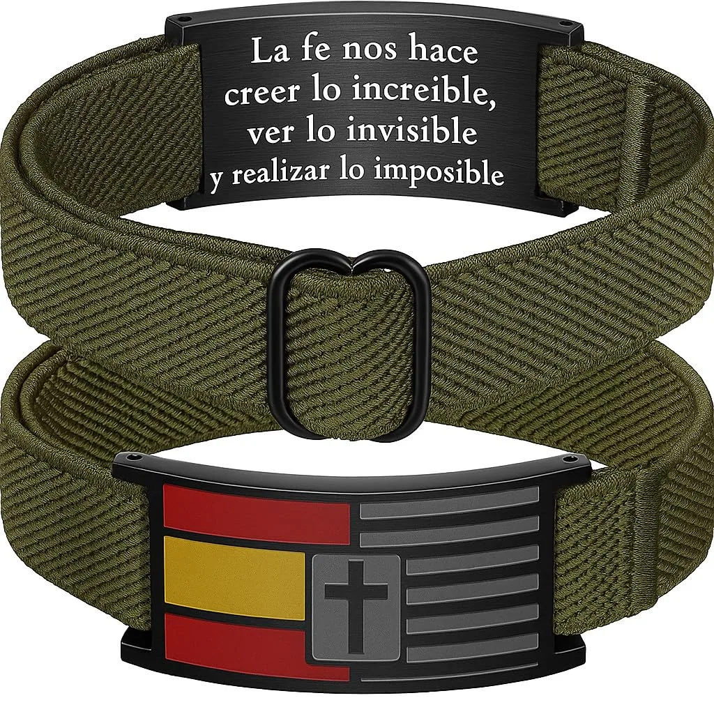 Pulsera Militar Española con Bandera y Cruz Cristiana 2