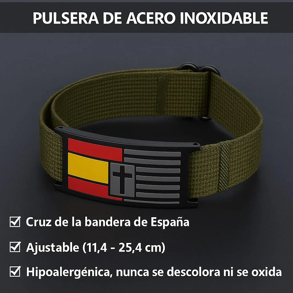 Pulsera Militar Española con Bandera y Cruz Cristiana 4