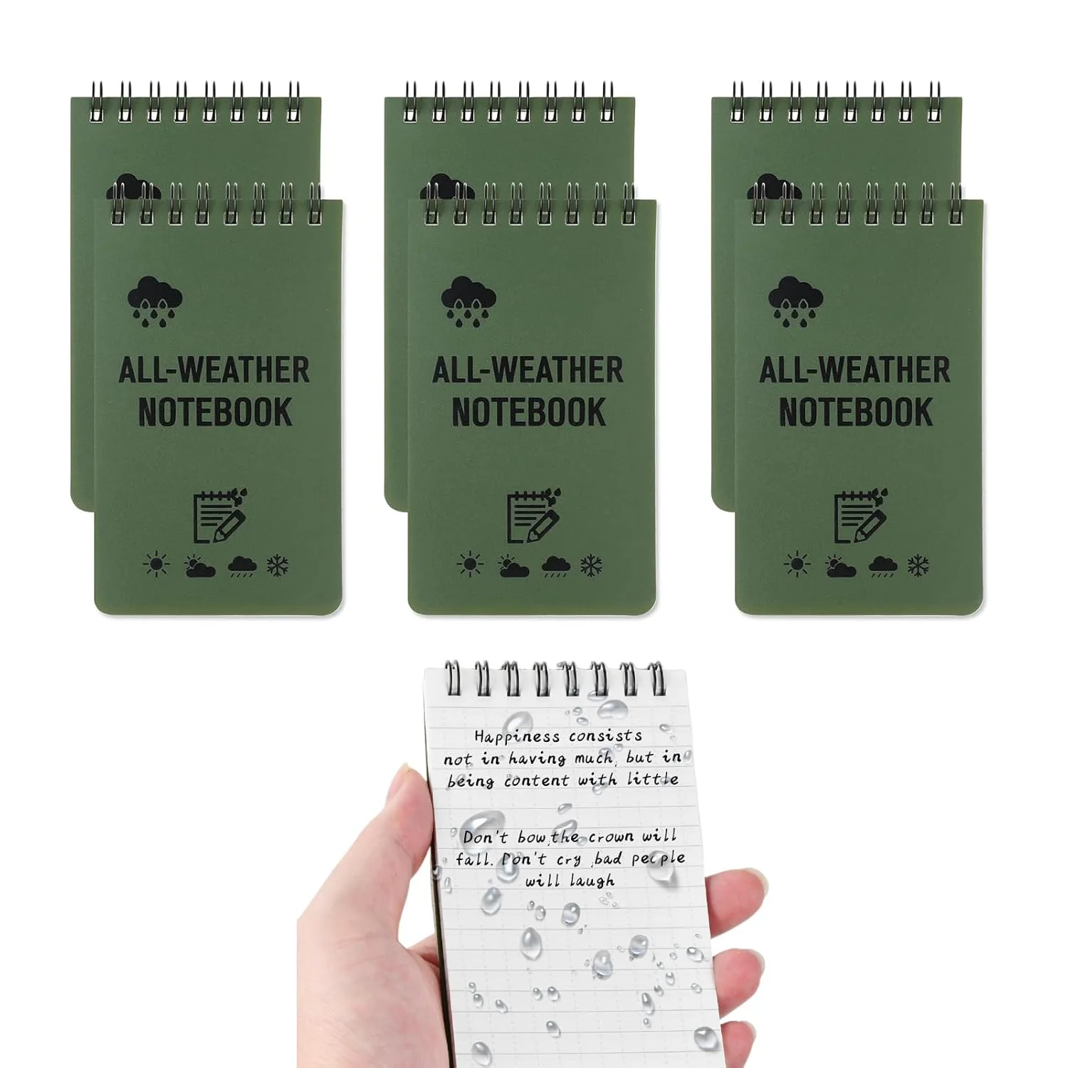 Daelesr 6 Piezas Cuaderno Impermeable para Todo Clima, Bloc de Notas en Espiral Pequeño Cuaderno de B...