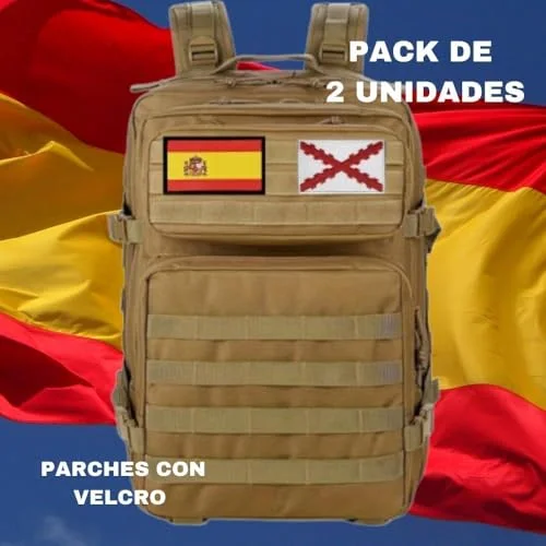Pack de 2 Parches Militares Bordados Bandera España y Bandera Cruz de Borgoña. Parches Bordados para Ropa, Mochila Táctica, Gorra, Chaqueta.